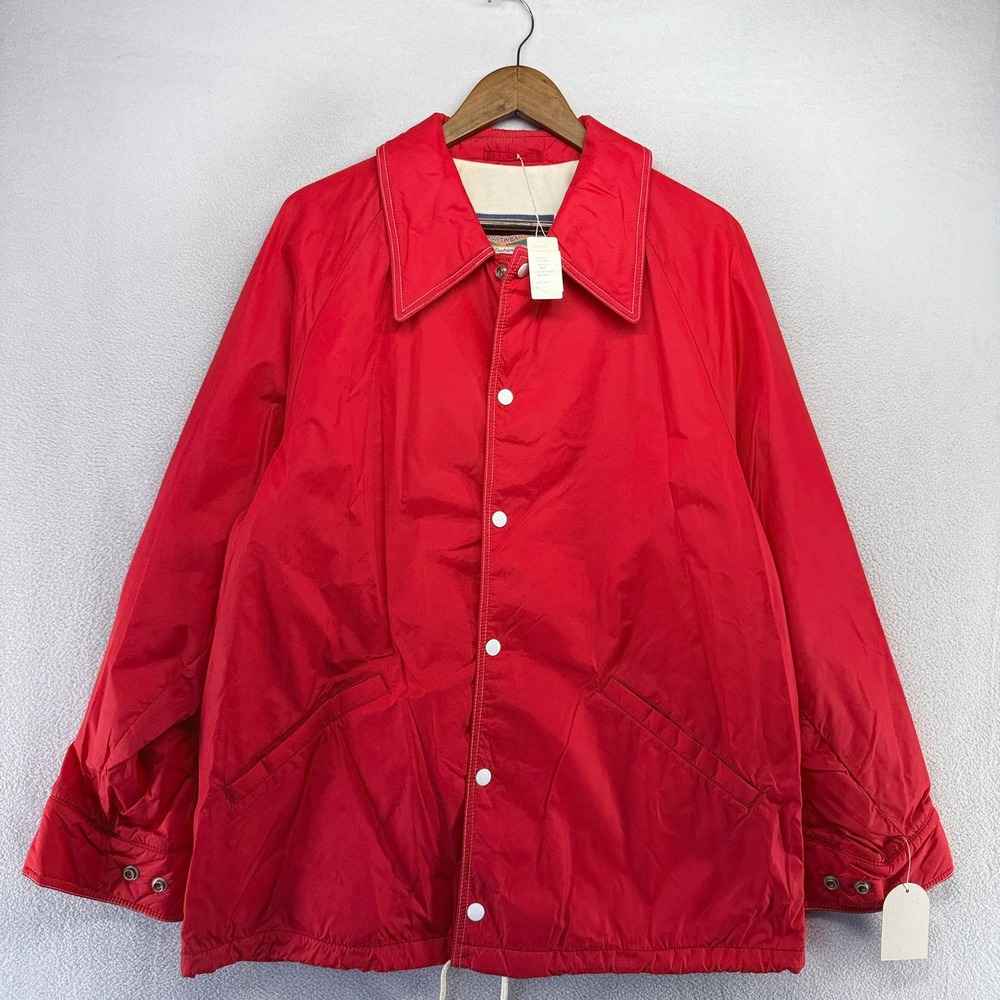 Vintage Mighty Mac Jacket Men's 44 Red Snap Weather Wind Proof Nylon Chore 80s